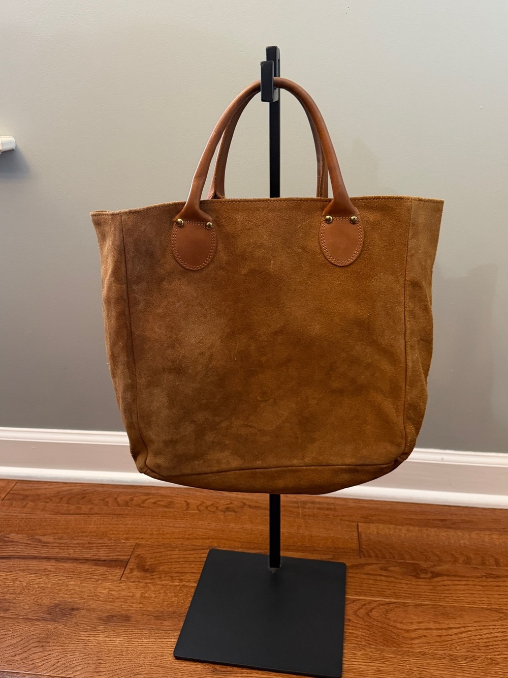 Vintage-Brookstone Brown Suede Tote Bag W Leather Handles USA
